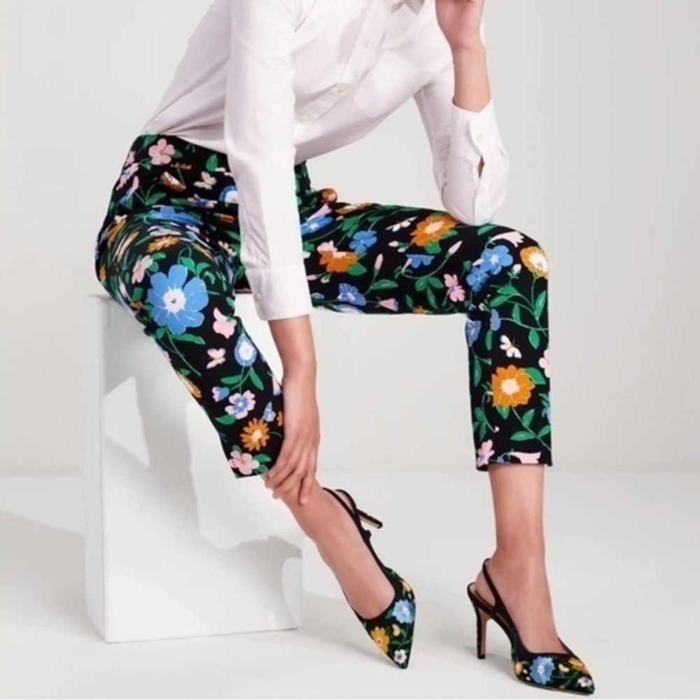 Kate Spade Floral Garden Black Twill Pants Size 0 BRAND NEW